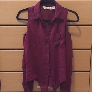 Maroon Blouse with Shoulder Cut Outs